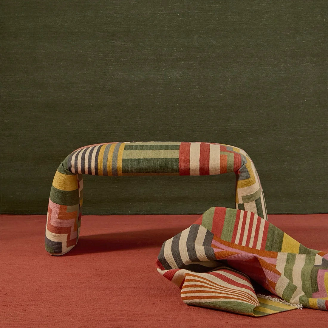 2Modern Nanimarquina Folded Pattern Bench, 38.2" W x 17.7" D x 17.7" H