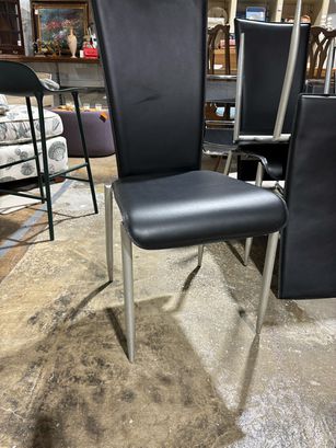 SET 6 MCM Black Vinyl & Chrome Chairs 16.5" W x 38.5" H x 17" D