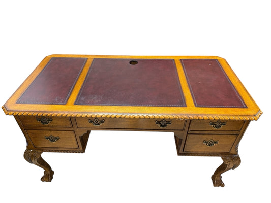 Chippendale style partners desk, leather top, 56"W x 28"D x 30.5"H