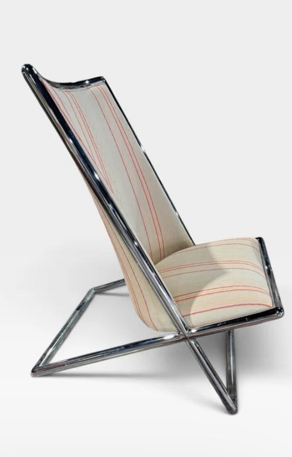 Geiger Ward scissor chair, chrome/striped upholstery