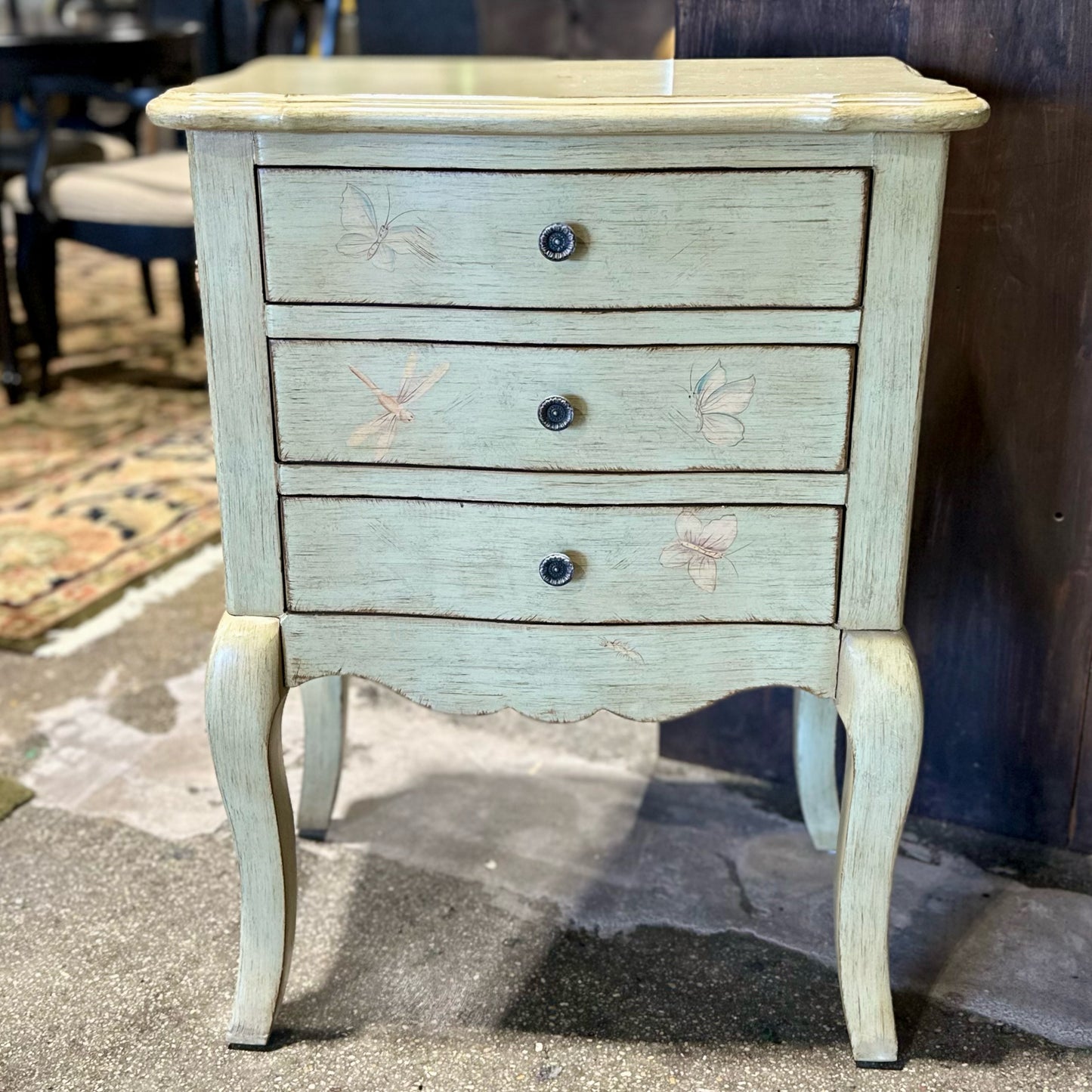 Petite Chest of Drawers, Distressed Light Green w/Insects, 24" L x 15" W x 32" H