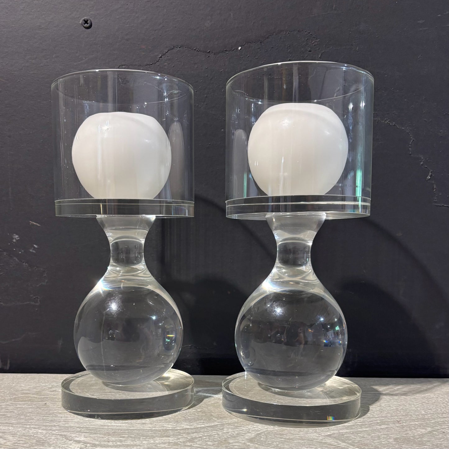 SET Glass Hurricane Candle Holders 4" D x 9" H