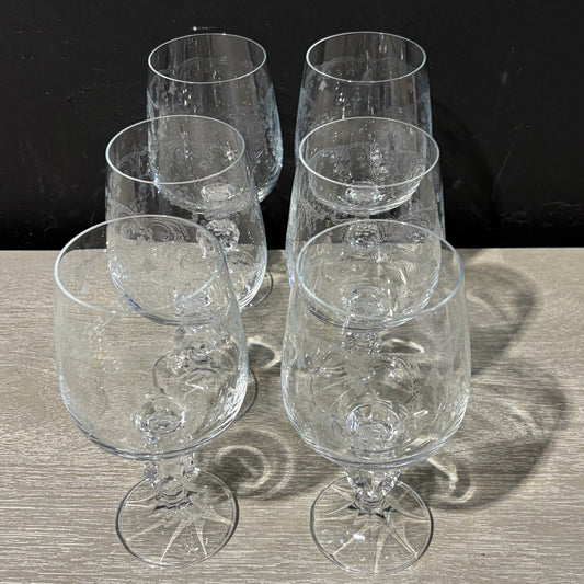 Set of 6 Bohemia Crystal Cascade Water Goblets, 6.5"H x 3.5"Dia