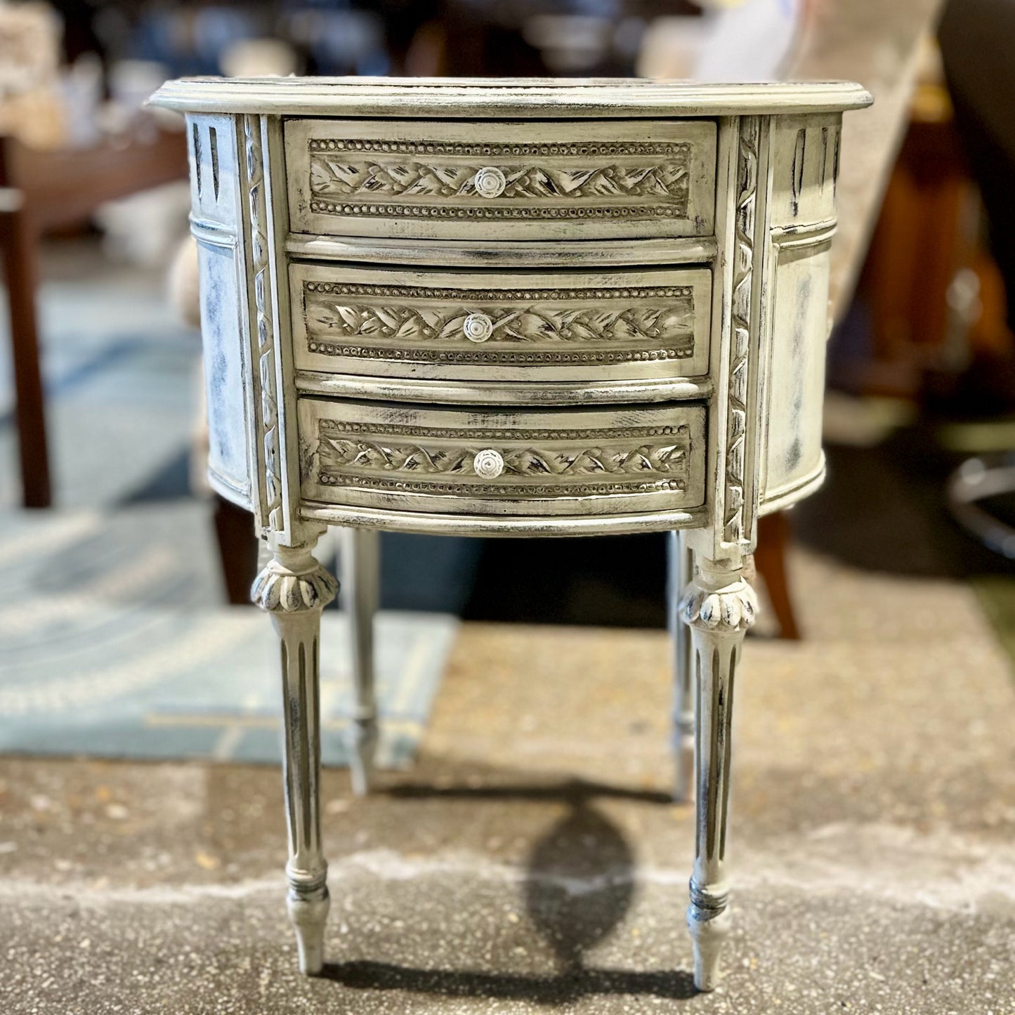 AS-IS Baroque Style 3-Drawer Side Table, Distressed, 20" L x 15" W x 25.5" H