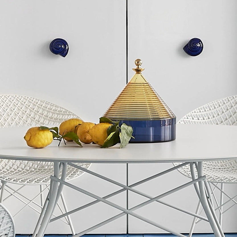 Trullo Table Container, Yellow/Blue, 9.8"Dia x 10.7"H