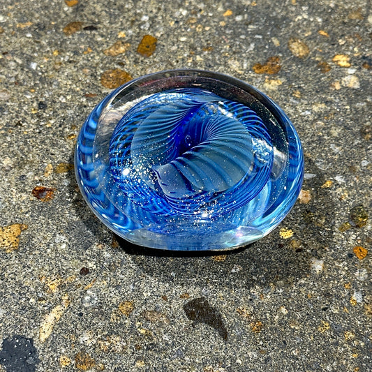 Eickholt (1988) blue disc paperweight, 3.5"H x 4"W