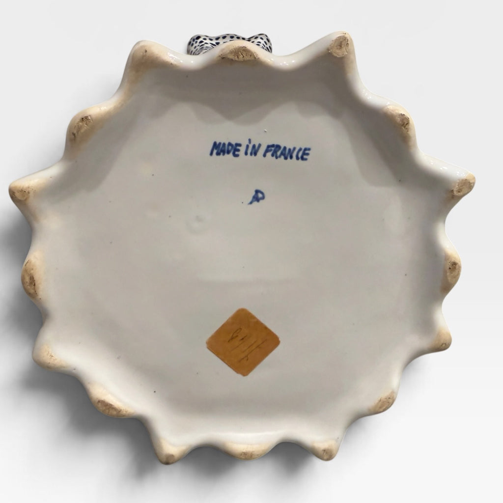French handpainted cachepot, blue/white, 7"Dia x 6"H