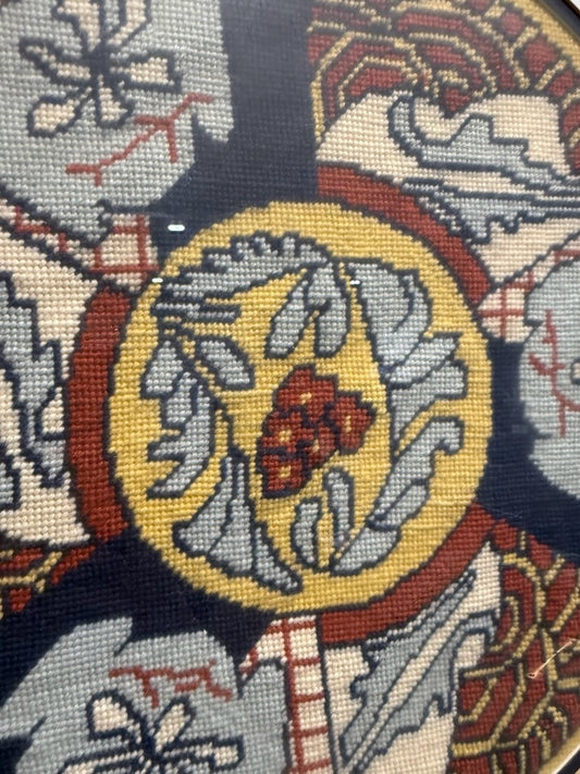 Needlepoint/embroidered chinoiserie art, 21"W x 21" H