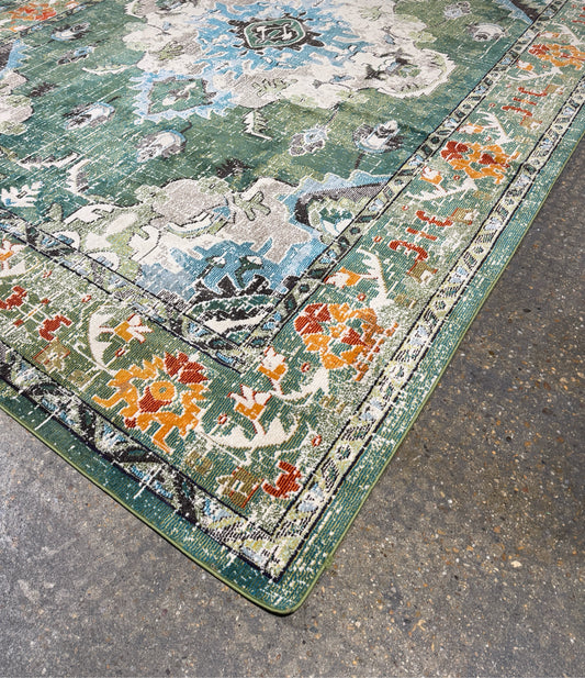 Arlo Home Woven Area Rug, Green/Light Blue/Orange, 10' X 14'