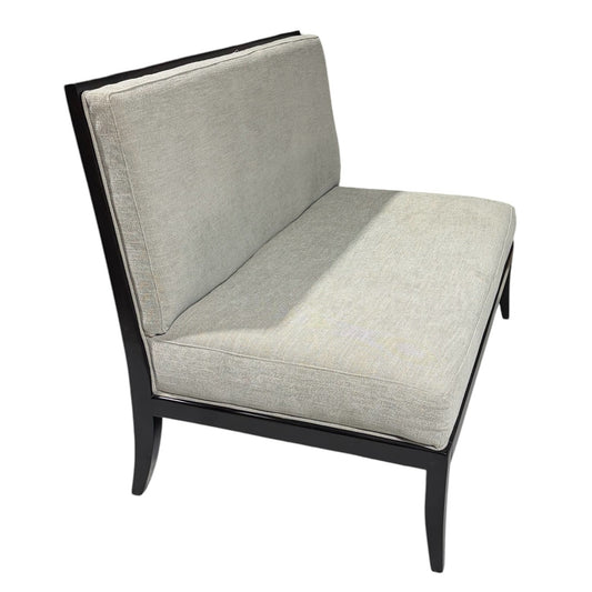 Grey Fabric and Dark Wood Bernhardt Settee, 49.5"W x 28"D x 36"H