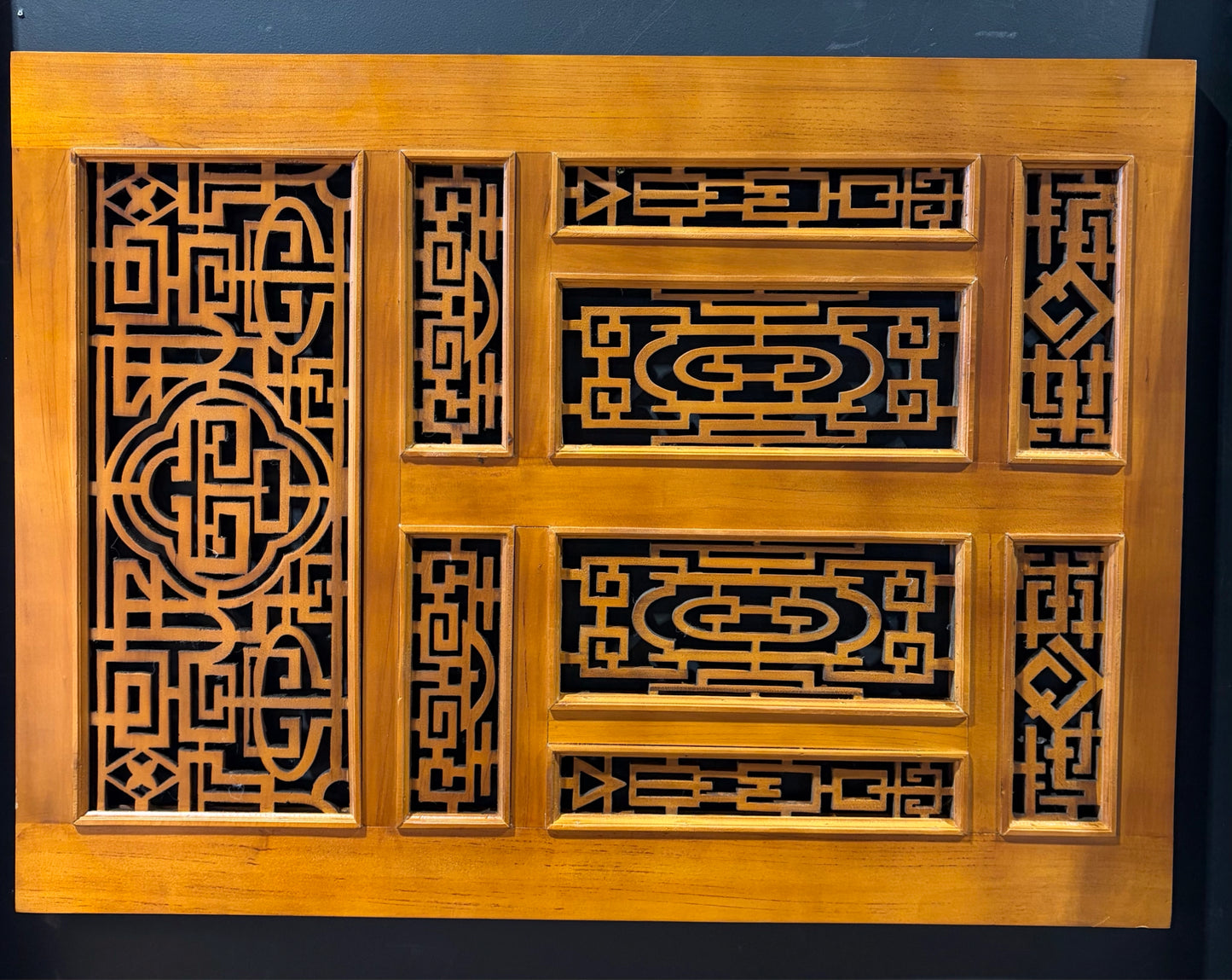 Chinese Carved Fretwork Wood Panel, 38.5"W x 29"H x 1"D