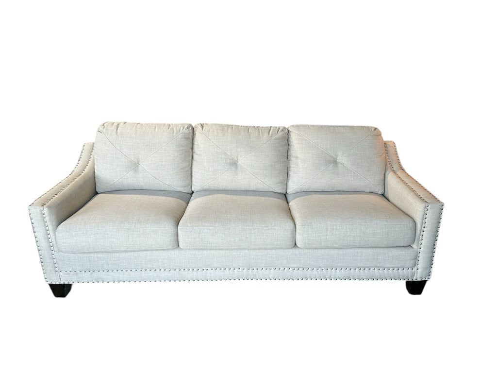 3 seat sofa w/nailhead trim, sand, 90"W x 33"D x 36"H