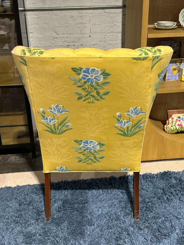 Channel back chair, vibrant yellow/blue floral, 28"W x 22"D x 39"H