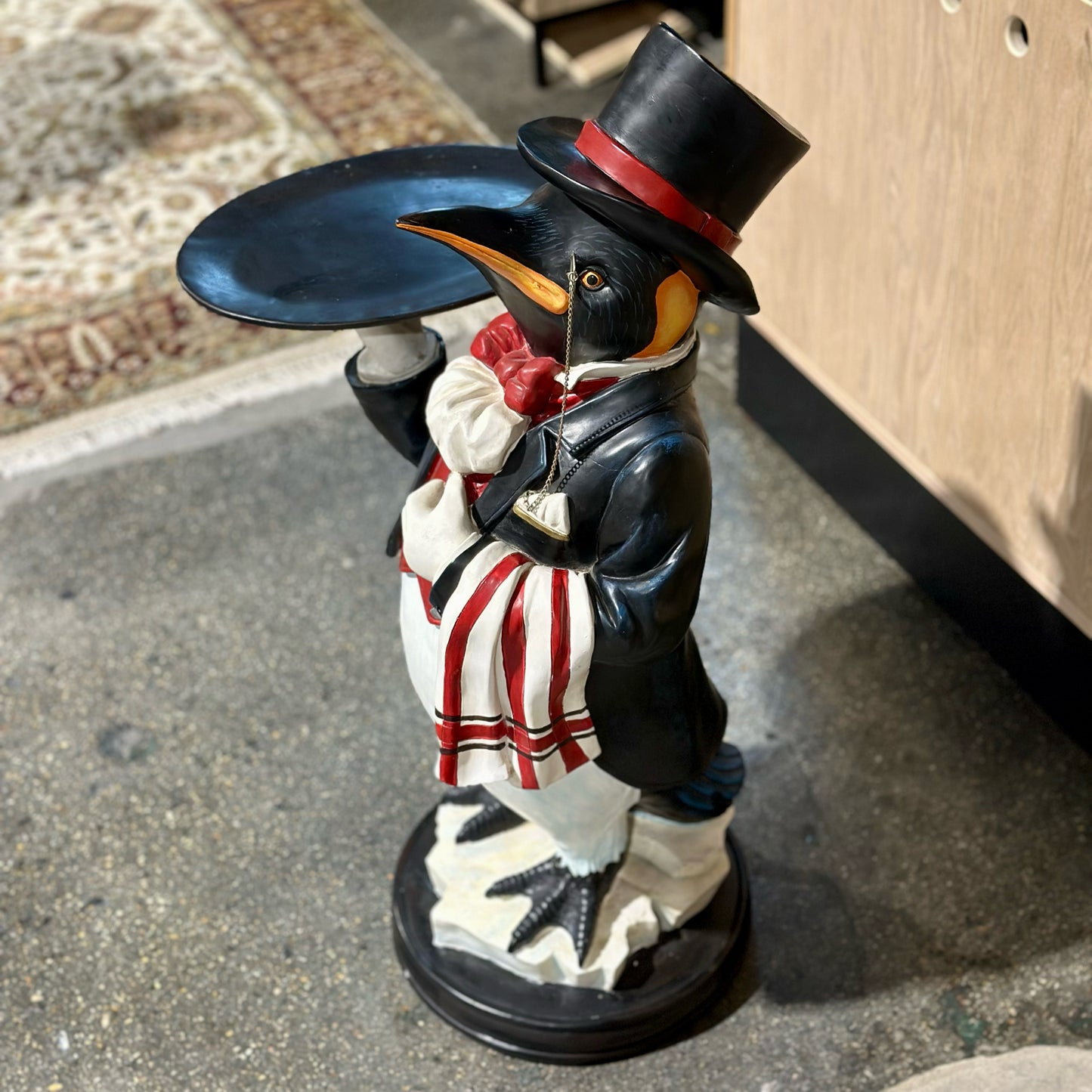 Large Penguin Butler Statue w/ Tray, 16.5" L x 18.5" D x 35" H