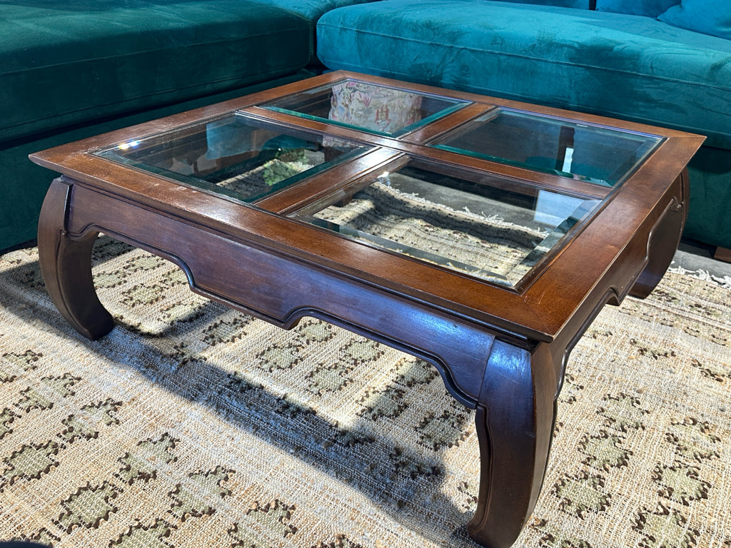 Ming style glass insert Coffee Table, 39"W x 39"L x 16"H
