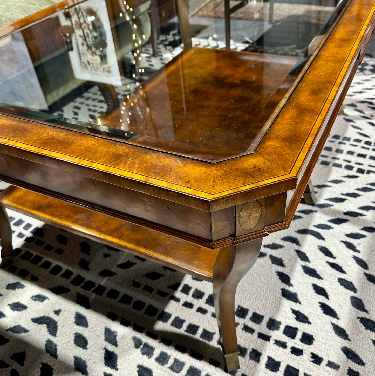 Maitland Smith Glass Top Cocktail Table, 59" L x 39" W x 24.5" H