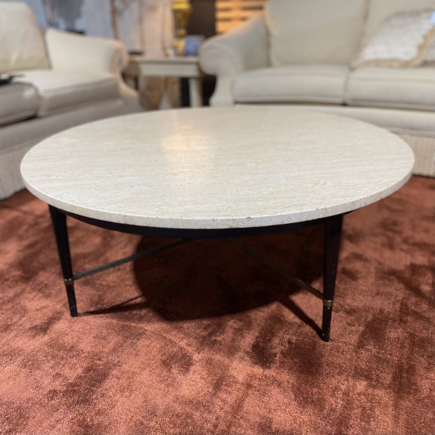 Travertine Cocktail Table, 42"W x 42"D x 16"H