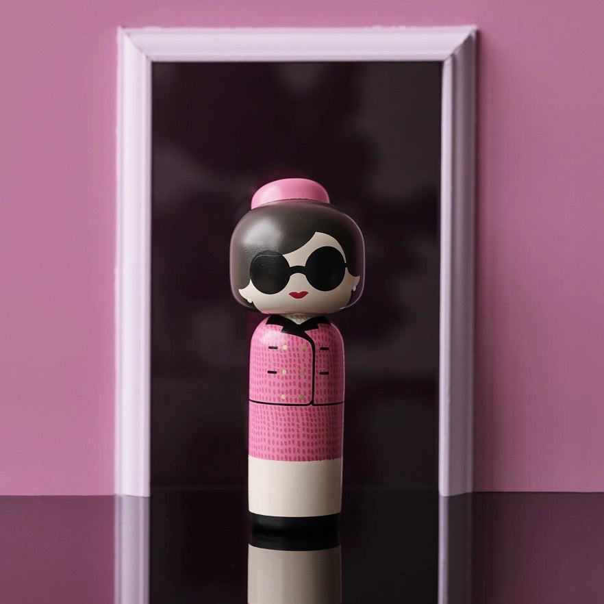 Lucie Kaas Jackie Kokeshi Doll, Small, 6.5"H x 2.25"Dia