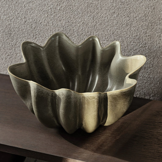 Ferm Living Nium Large Decorative Stoneware Bowl, Dark Sage, 14.2" Dia x 7.1" H