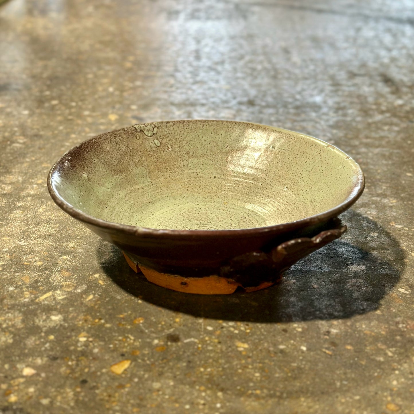 Signed Studio Pottery Decorative Bowl, Light Blue & Mulberry, 14" Dia x 4" H