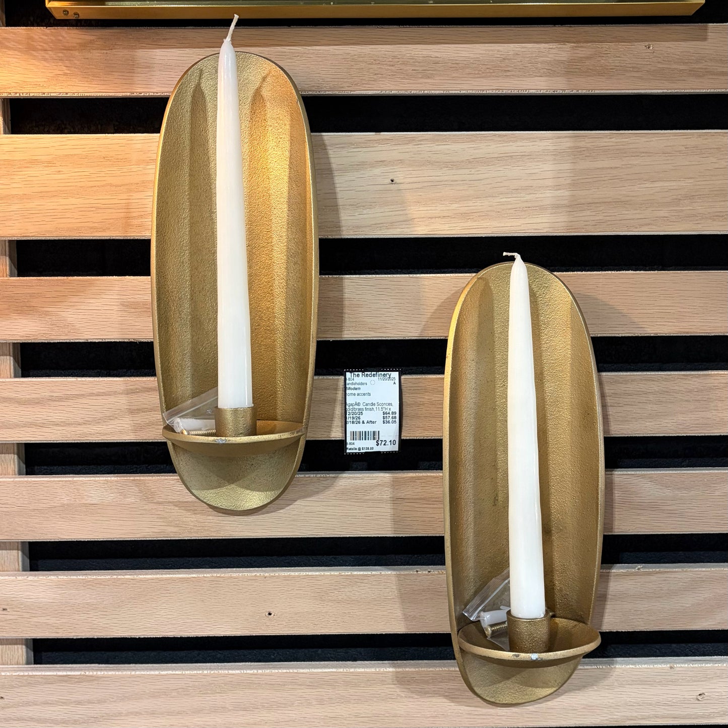 Agapé Candle Sconces, gold/brass finish,11.5"H x 4"W x 3"D