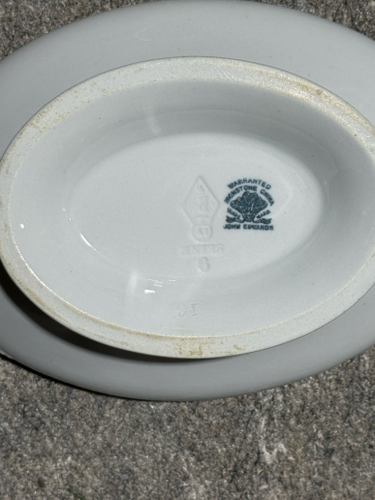 Antique Ironstone Crown covered dish, oval, John Edwards, 12"W x 7.5"H x 6"D