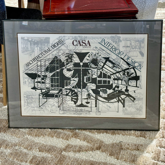Vintage "Interior Design" Serigraph by Konopisos, Signed & Framed, 33" L x 25" W
