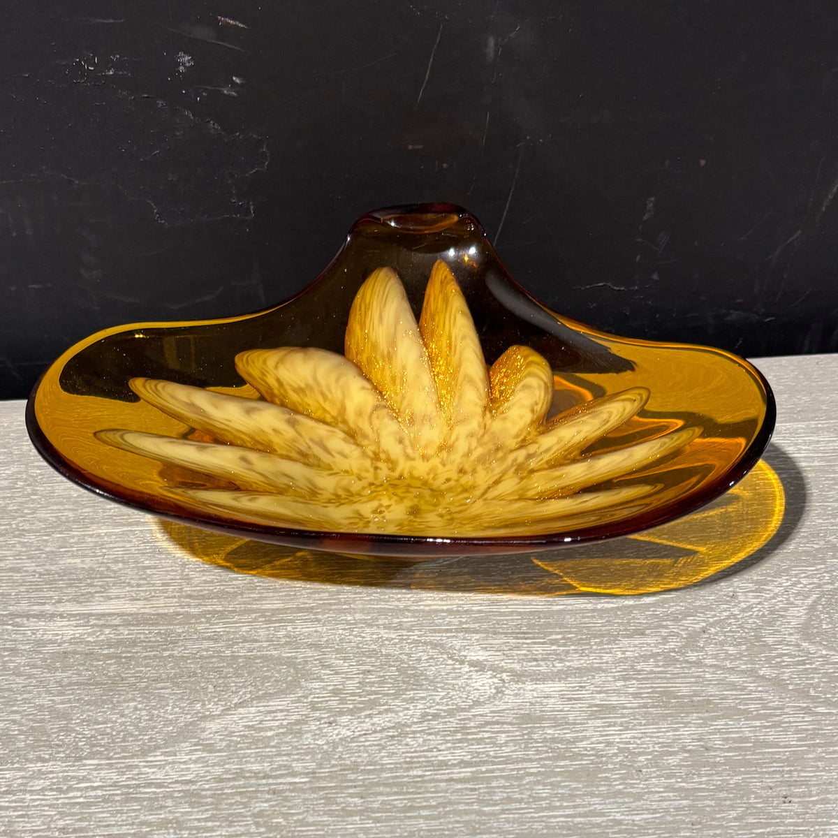Murano Style Blown Glass Amber Bowl