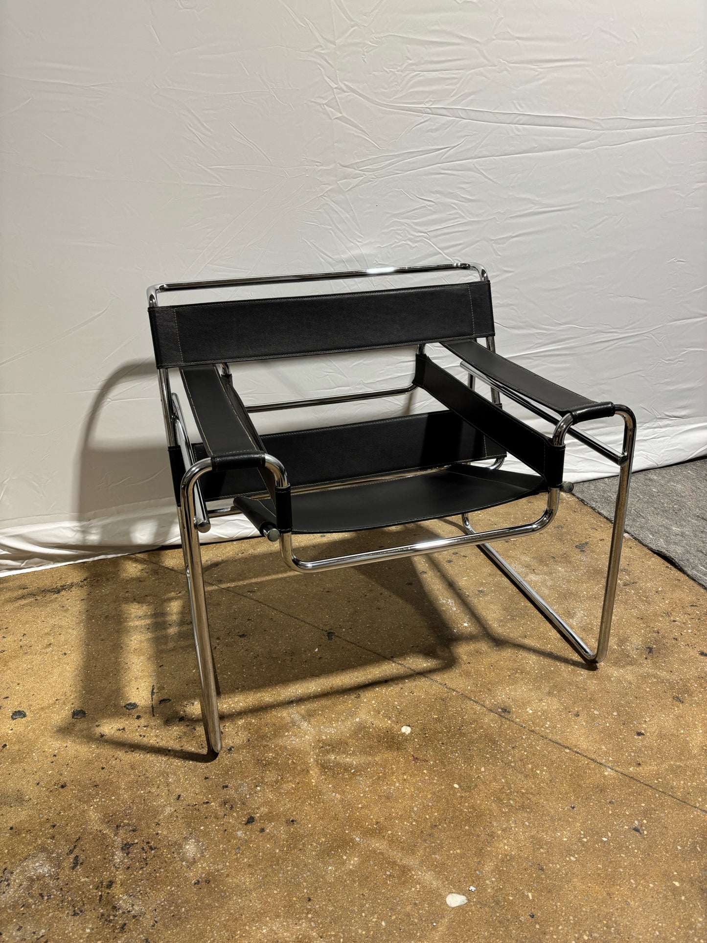 Wassily Style Leather & Chrome Chair 28" H x 31" W x 27" D