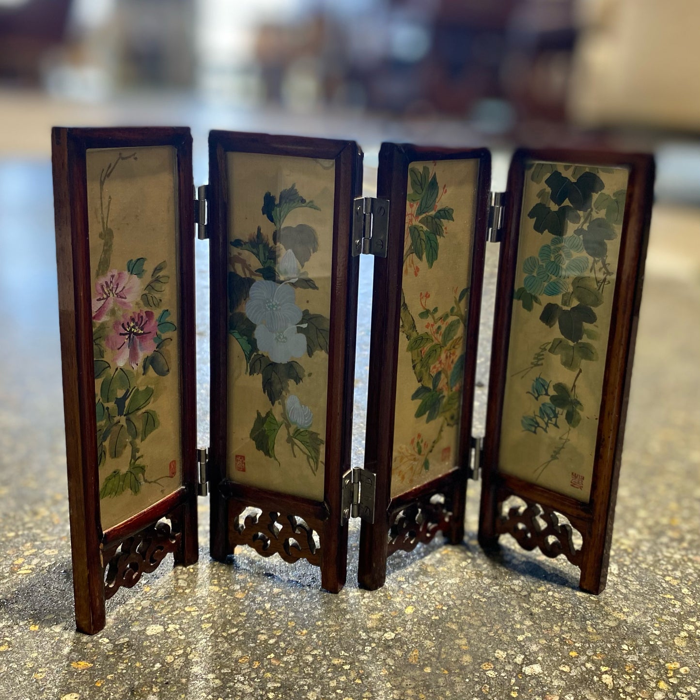 Vintage Miniature Chinese Screen, 9.25"W x .25"D x 6.75"H