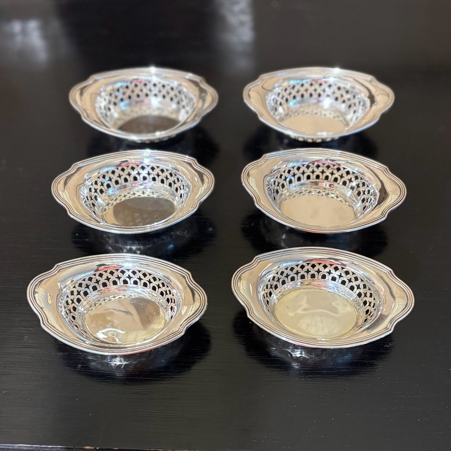 SET 6 Gorham Reticulated Nut Dishes 4" W x 2.5" D x1" H