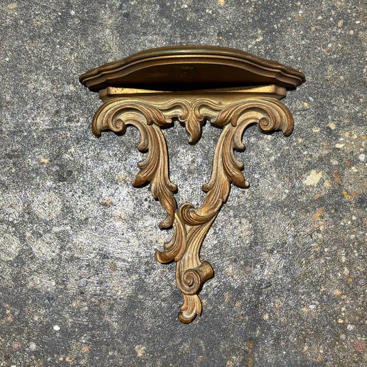 Vintage Syroco Wood Wall Shelf, Antique Gold, 9.5" W x 9" W x 5" D