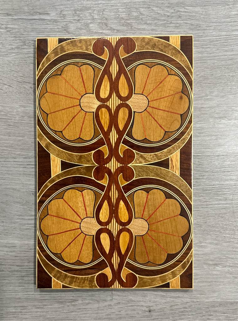 Handcrafted marquetry piece, 'Roman', signed Ken Reagan, 6"W x 10"H