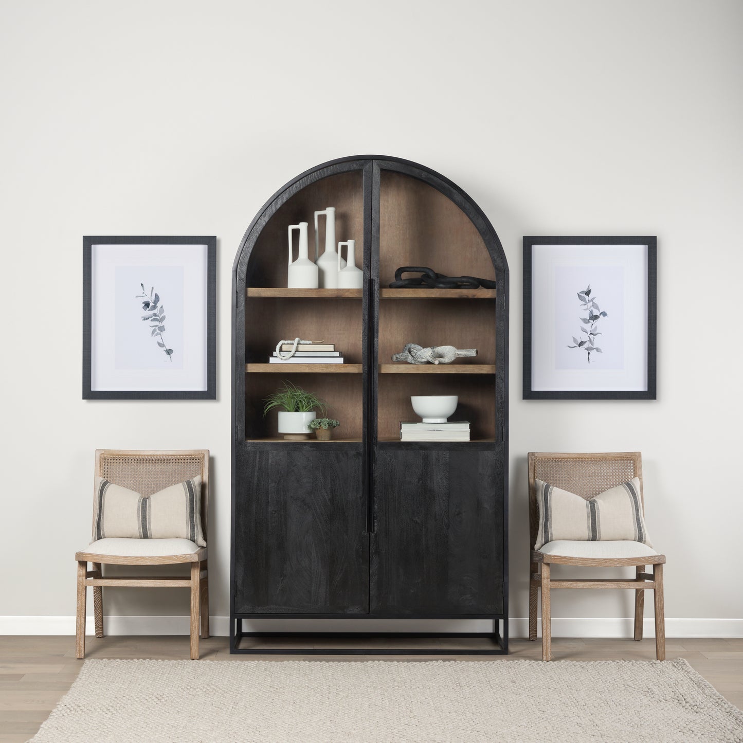 Mercana Sloan Wood Arch Cabinet w/ Metal Frame, Black, 47.5"W x 18.5"D x 85.5"H