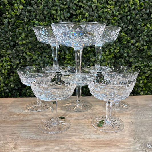 8 Waterford Crystal Lismore Champagne Coupe, 4.25"H x 4"Dia
