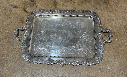 Rococo Style Silverplated Tray with Handles 31" L x 19" W x 1.5" H
