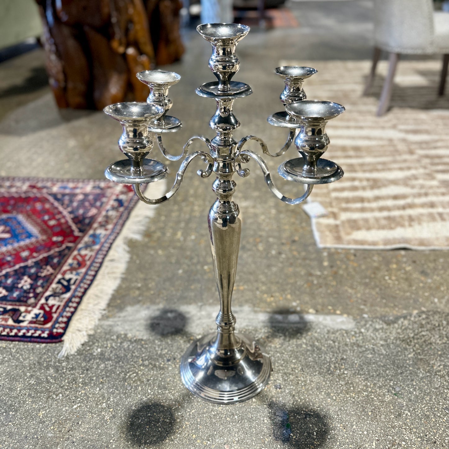 Traditional Four Arm / Five Candle Candelabra, Chrome Finish, 18" Dia x 28" H