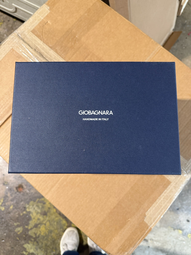 NIB Giobagnara ice bucket, chrome/calfskin, 6.5"W x 6.5"D x 7.5"H