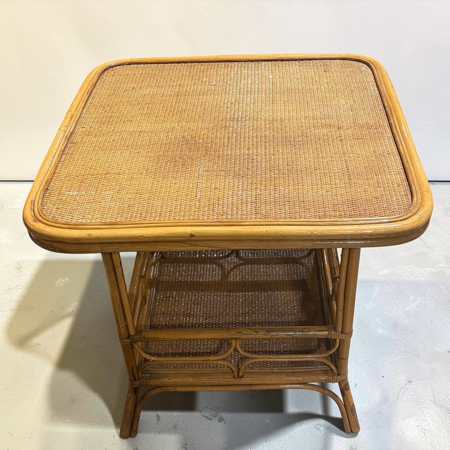 VTG Rattan & Cane Game Table, 32"W x 32"D x 30.25"H