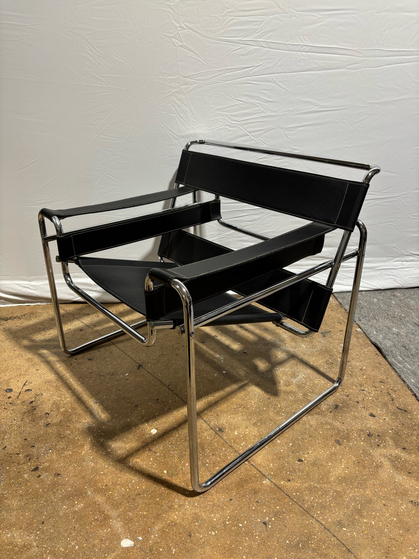 Wassily Style Leather & Chrome Chair 28" H x 31" W x 27" D