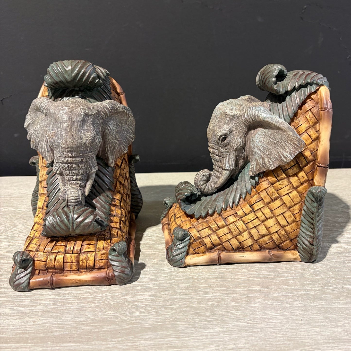 Elephant Head on Woven Base Bookends, 7"H x 4.5"D x 5.5"W