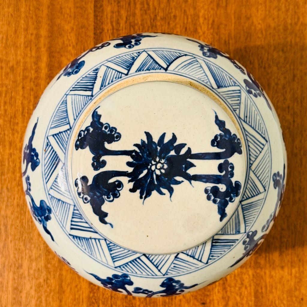 VTG Chinoiserie ginger jar, 'longevity' symbol/floral, 25"Dia x 8"H