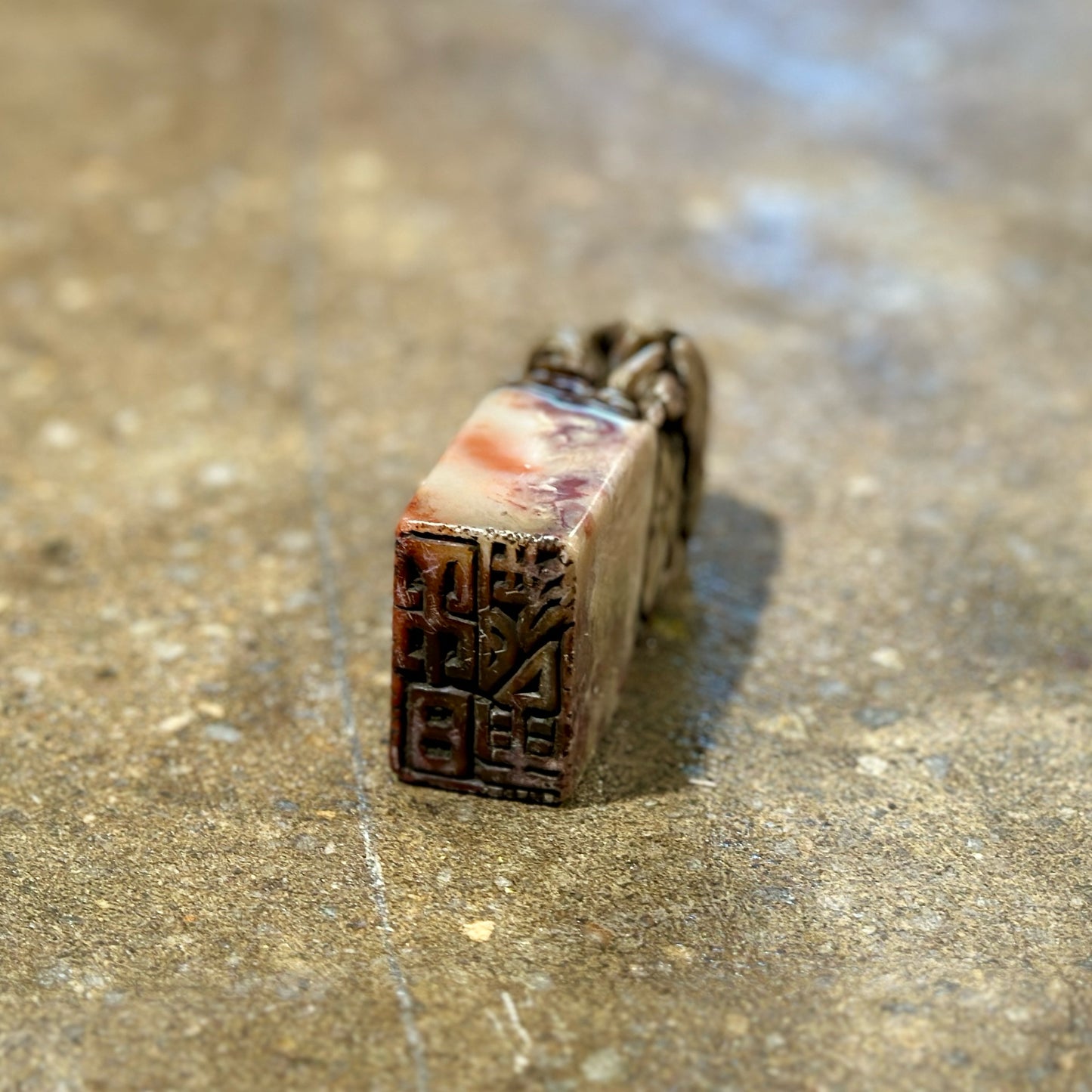 Chinese Carved Shoushan Stone Crane Chop Seal Stamp, 1.4" L x 0.90" W x 3.25" H