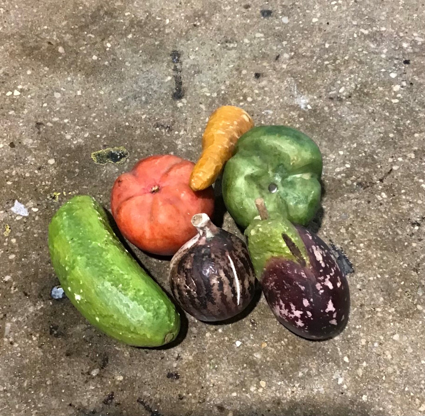 Alabaster Vegetables Grouping, Carrot,Pickle,Tomato,Pepper,Onion,eggplant