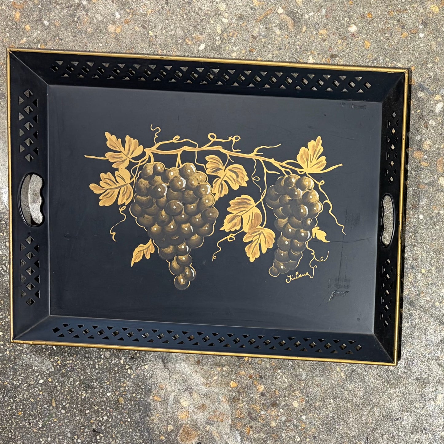 Vintage Nashco Tole Tray Hand Painted, 22.25"L x 16.25"W x 1.5"H