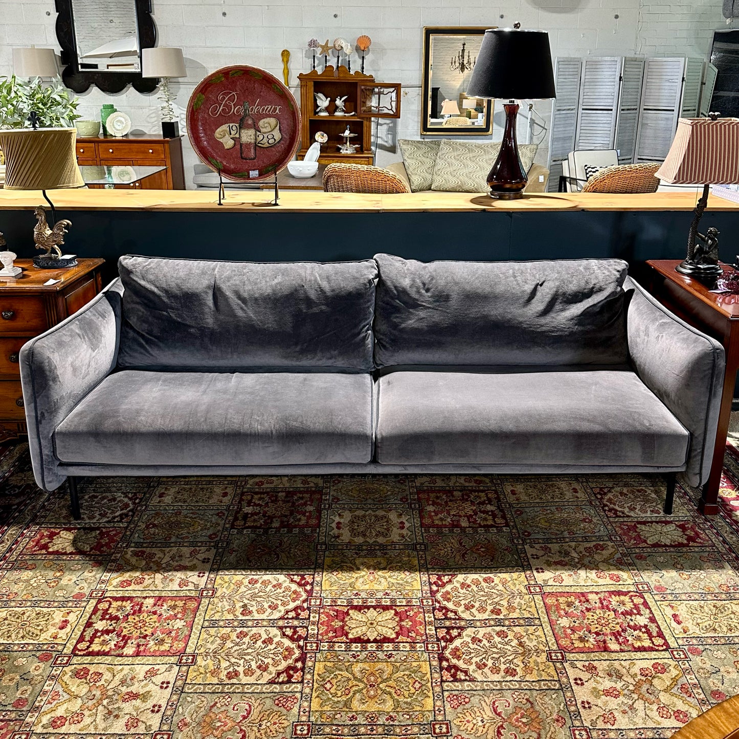 Deep Purple-ish Grey Couch, Preformance Velvet, 88" L x 36" W x 27" H