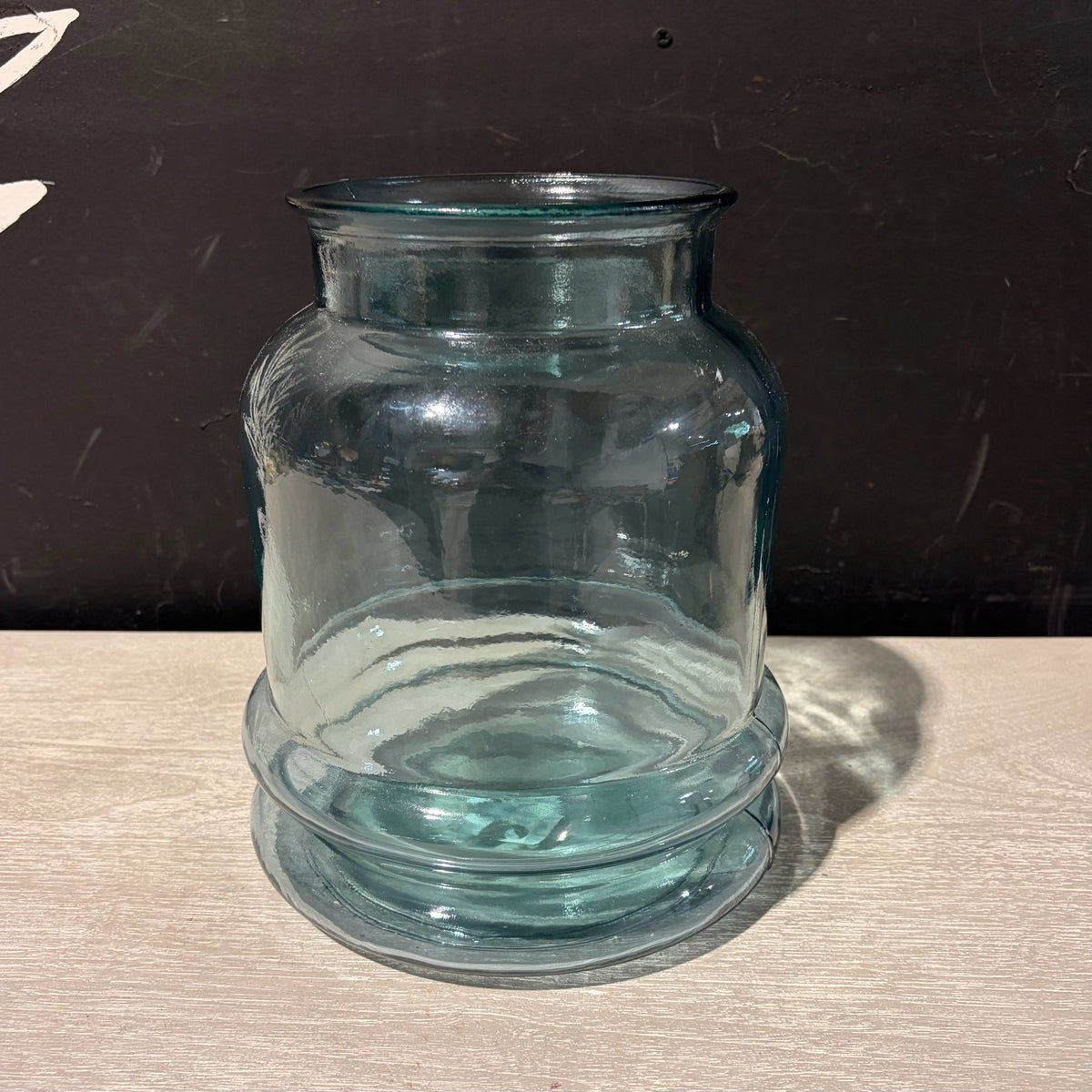 Blue Green Recylce Glass Vase 8" Diam x 10"H