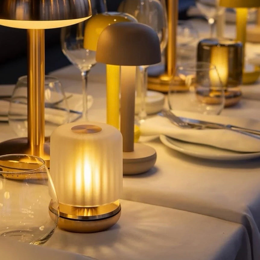 Firefly Outdoor Portable Table Lamp, Gold Frosted, 3.4" Dia x 4.6"H