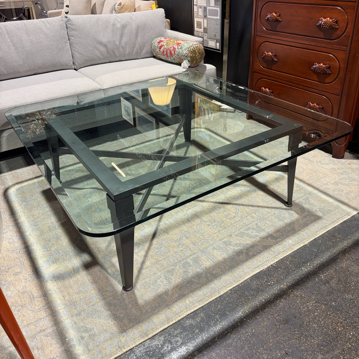 Modernist Heavy Square Glass Top Coffee Table, 54"W x 54"D x 19"H