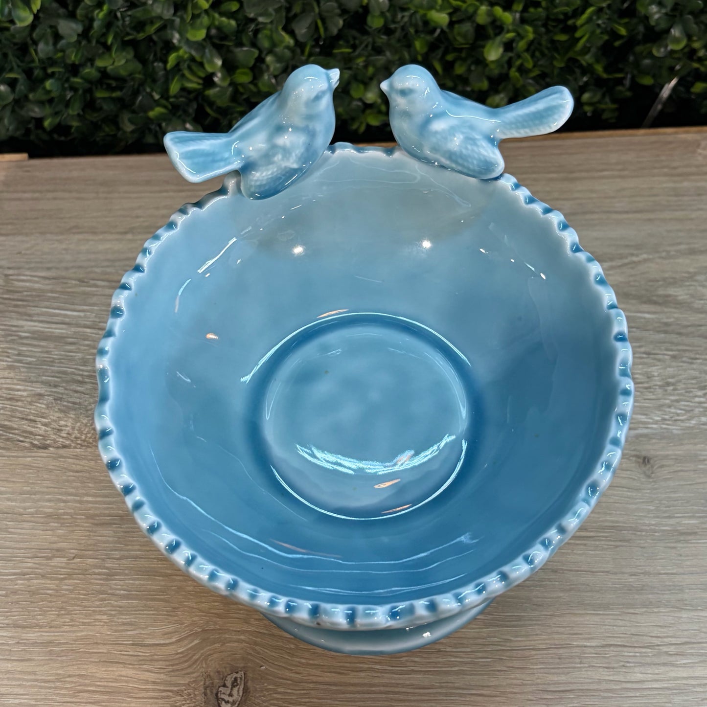 Ceramic Love Birds Compote, 6.25" Dia x 6"H